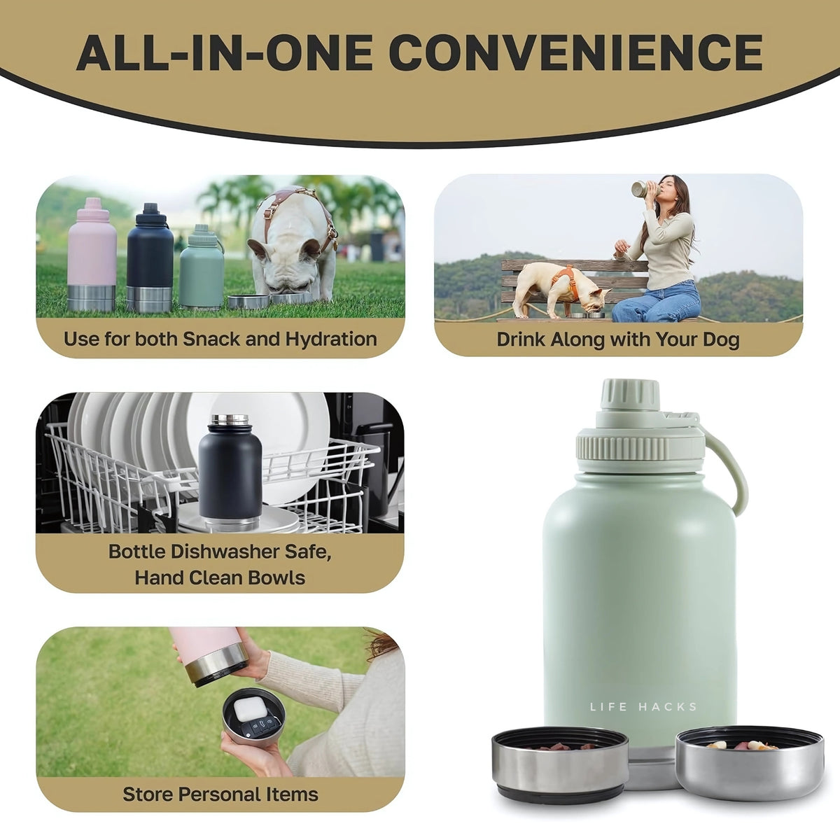 3-in-1 Dog Water Bottle (32oz/ 1L)