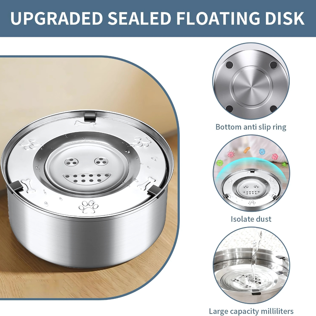 Non-Spill Stainless Steel Slow Drinking Bowl for Dogs & Cats (3L)