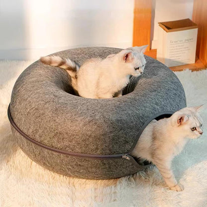 Cat Donut Cave Bed with Tunnel
