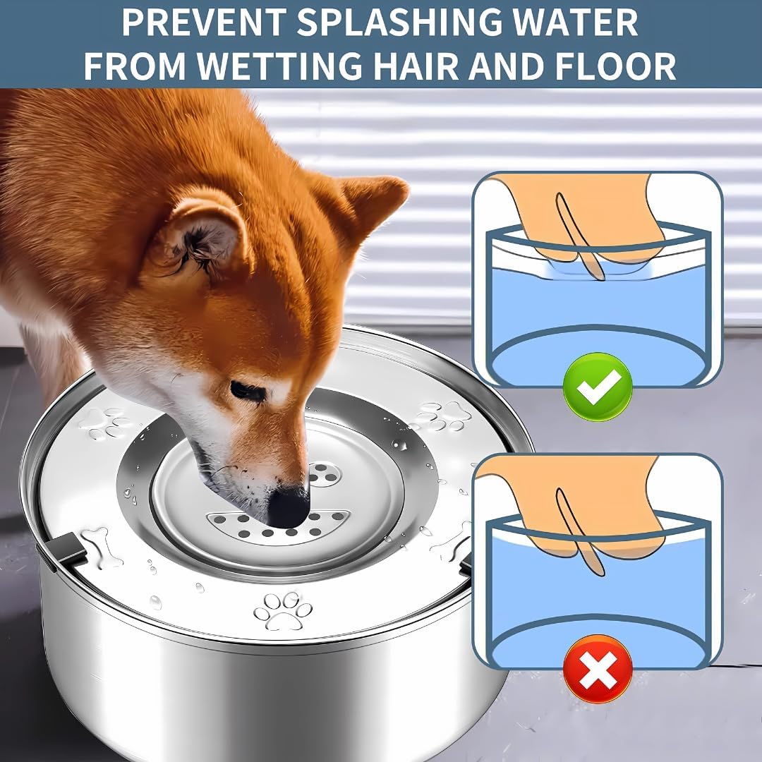 Non-Spill Stainless Steel Slow Drinking Bowl for Dogs & Cats (1L)