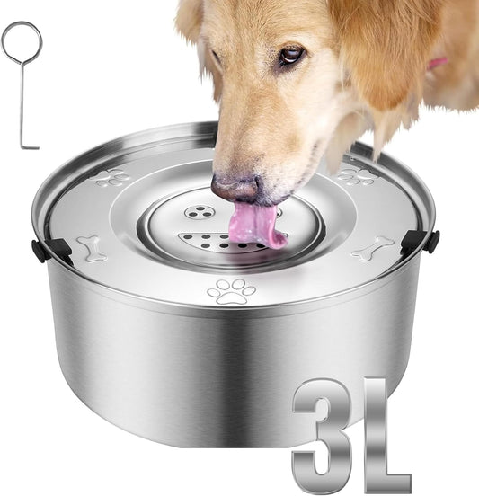 Non-Spill Stainless Steel Slow Drinking Bowl for Dogs & Cats (3L)