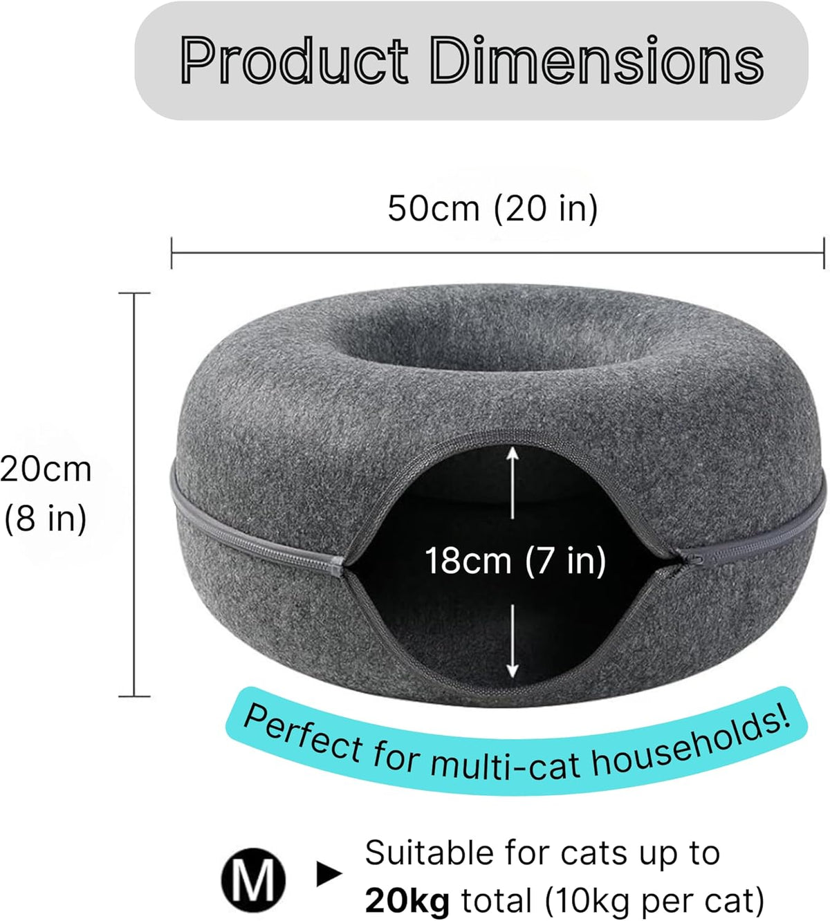 Cat Donut Cave Bed with Tunnel