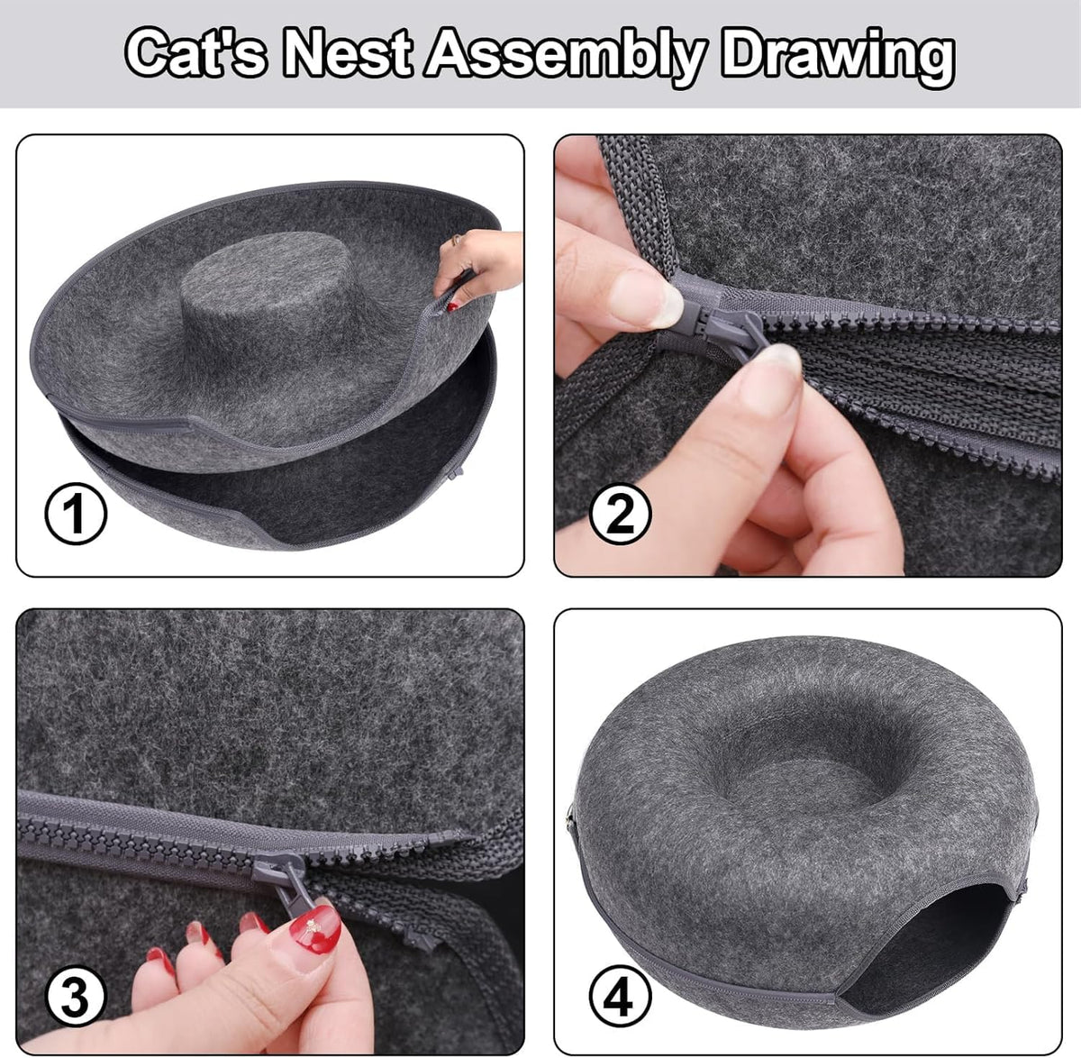 Cat Donut Cave Bed with Tunnel