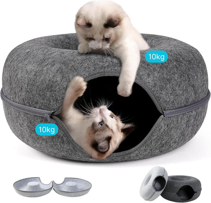 Cat Donut Cave Bed with Tunnel