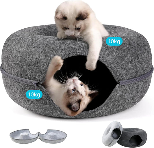 Cat Donut Cave Bed with Tunnel