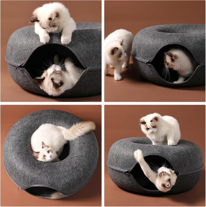 Cat Donut Cave Bed with Tunnel