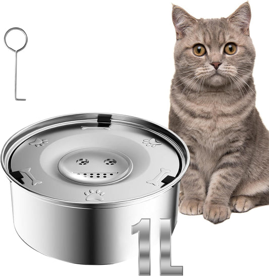 Non-Spill Stainless Steel Slow Drinking Bowl for Dogs & Cats (1L)